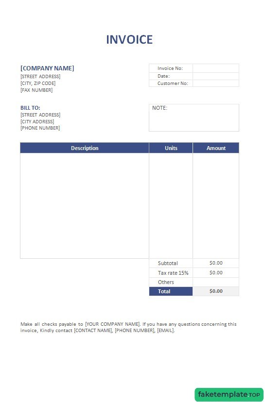 Feature of fake Free Invoice Format